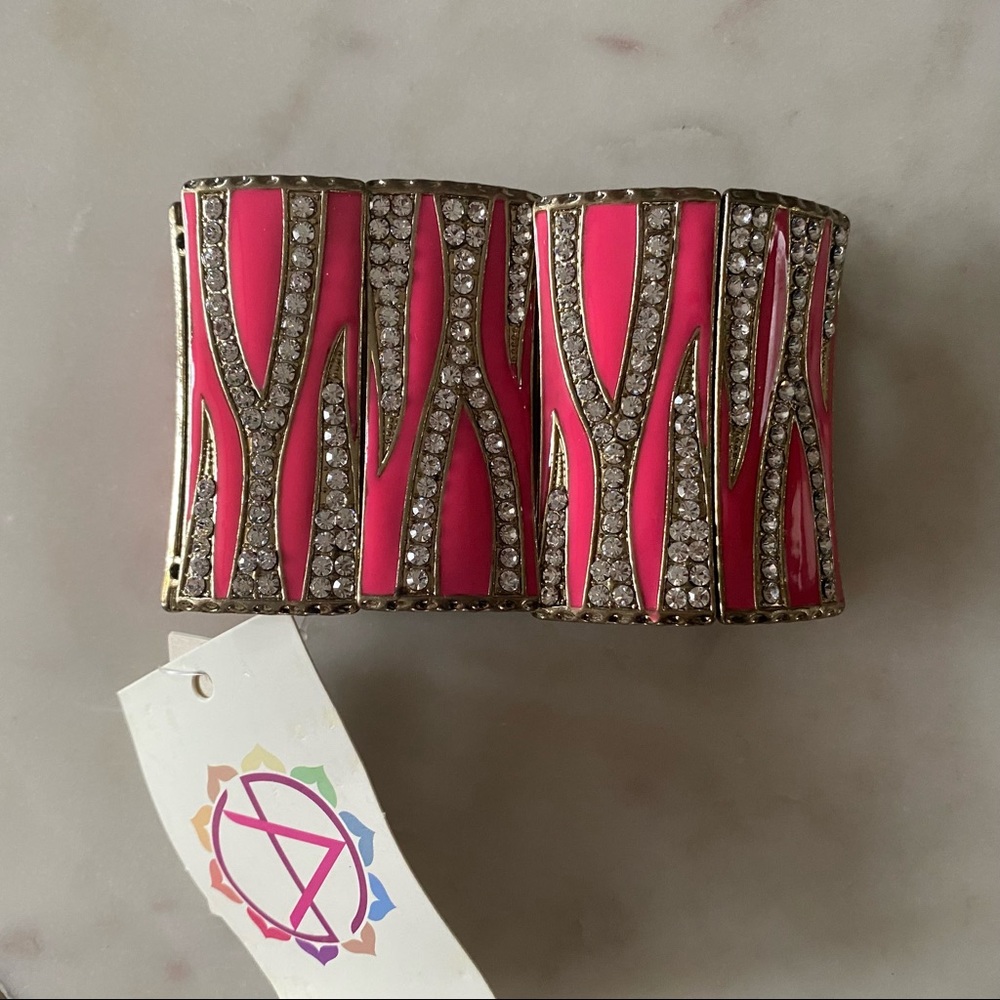 NWT Amrita Singh RENDEZVOUS Stretch Cuff BRACELET Fuschia/Gold/Crystal ZEBRA - Picture 5 of 6
